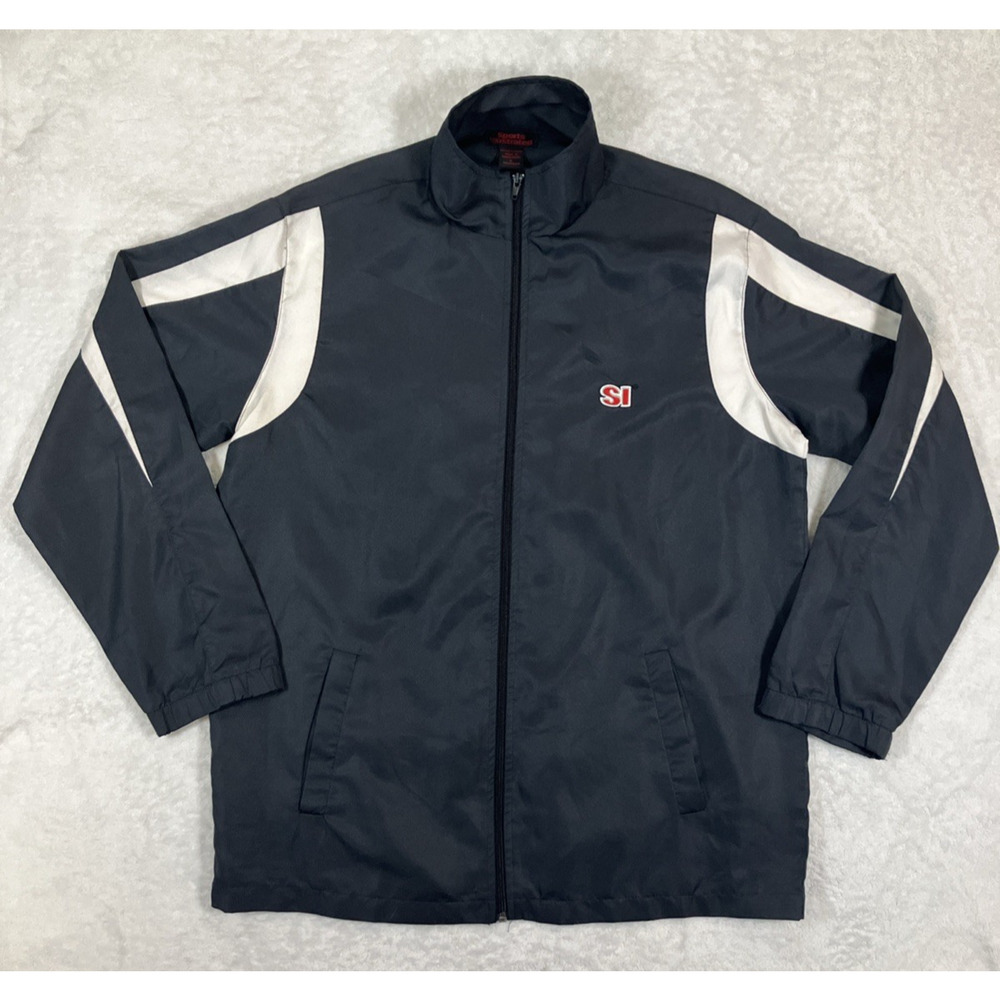 Vintage Sports Illustrated Jacket Mens Full Zip Windbreaker Oversized Large Blue